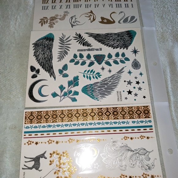 3 sheets Golden White Temporary Tattoo - Picture 2 of 16